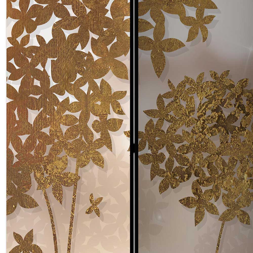 Paravent Raumteiler Unventra in Beige und Goldfarben mit Blumen Motiv