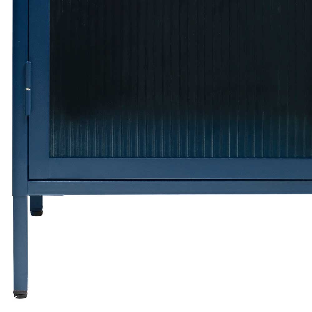 Moderne Vitrine Helsico aus Stahl & Glas blau pulverbeschichtet