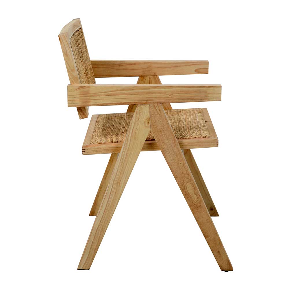 Armlehnenstuhl Holz Tamyra im Skandi Design mit Rattan Geflecht
