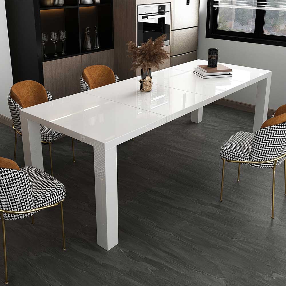 Moderner Esszimmer Tisch Furcia in Weiß mit Kulissenauszug