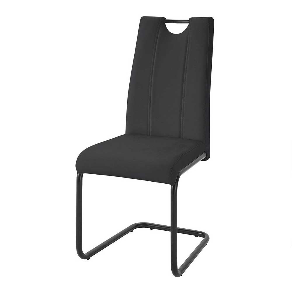 Freischwinger Stühle Vesturan in Schwarz Kunstleder mit hoher Lehne (4er Set)