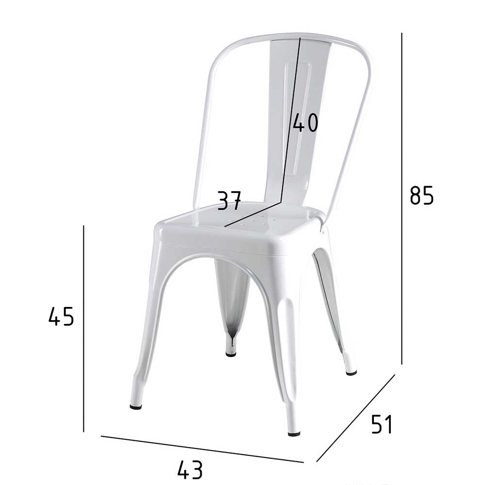 Industry Style Esszimmerstühle Idena in Weiß aus Stahl (4er Set)