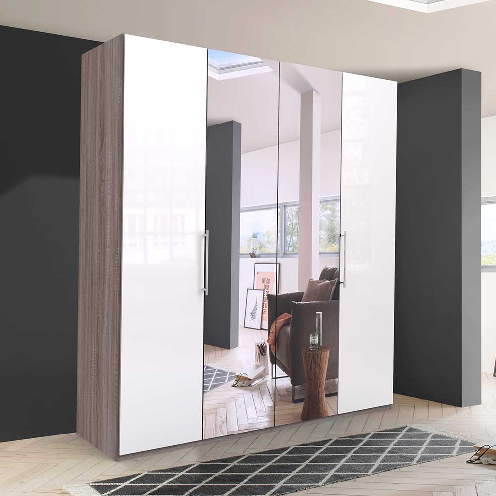 Großer Schlafzimmerschrank Yunidra mit Spiegel und Falttüren