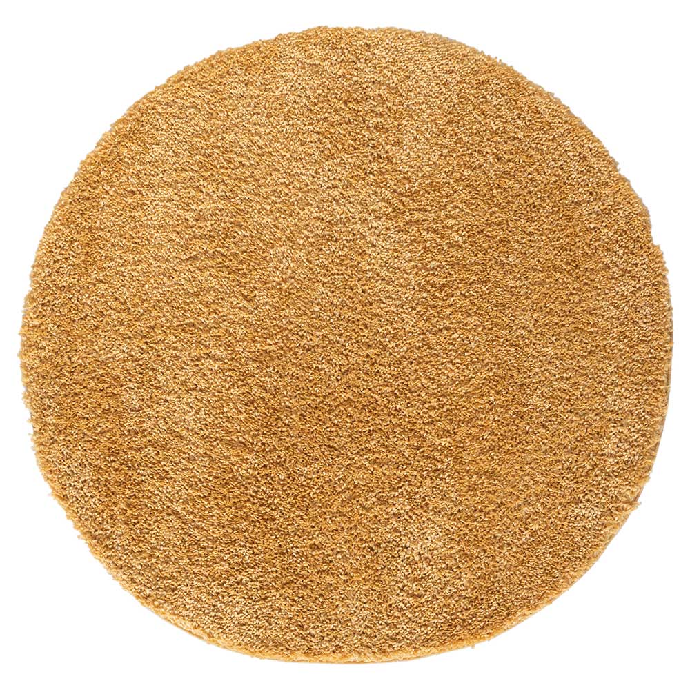Goldgelber Shaggy Teppich Merka rund - 150 cm Durchmesser
