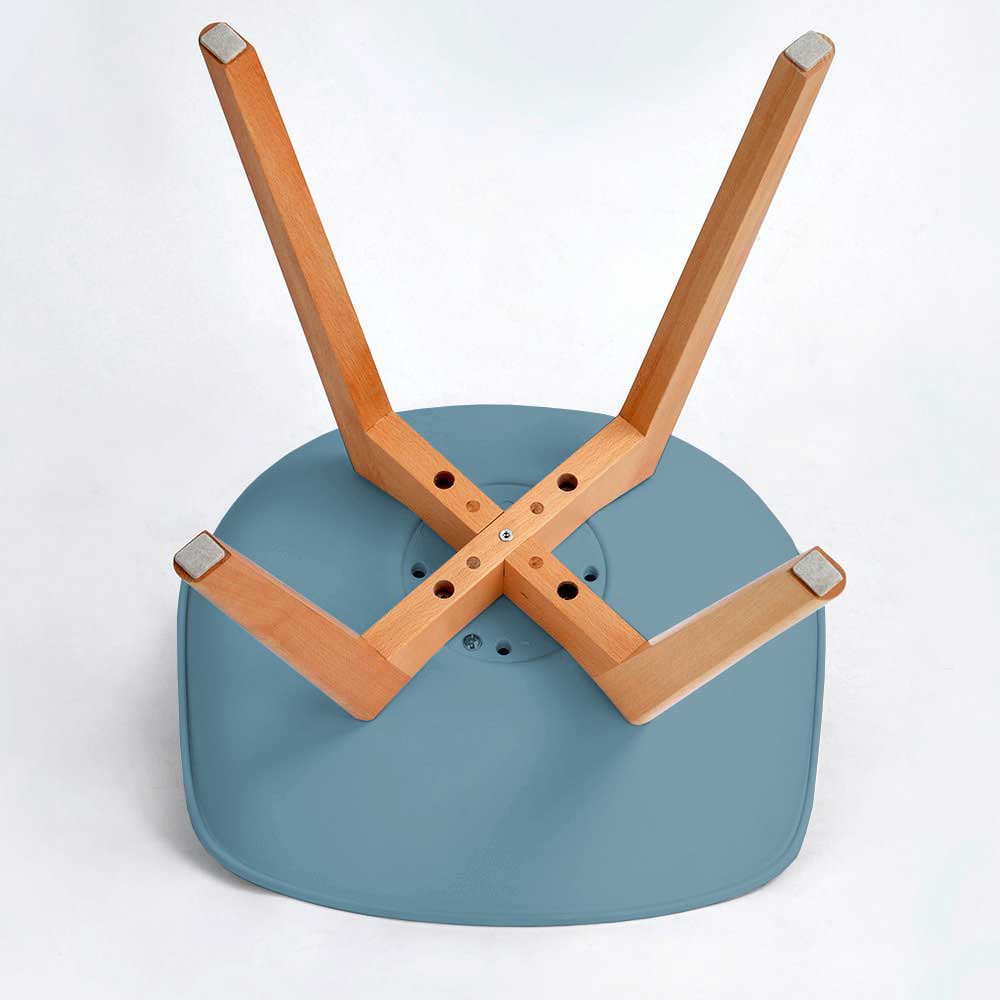 4 Stühle Rood in Hellblau und Buchefarben mit Gestell aus Massivholz (4er Set)