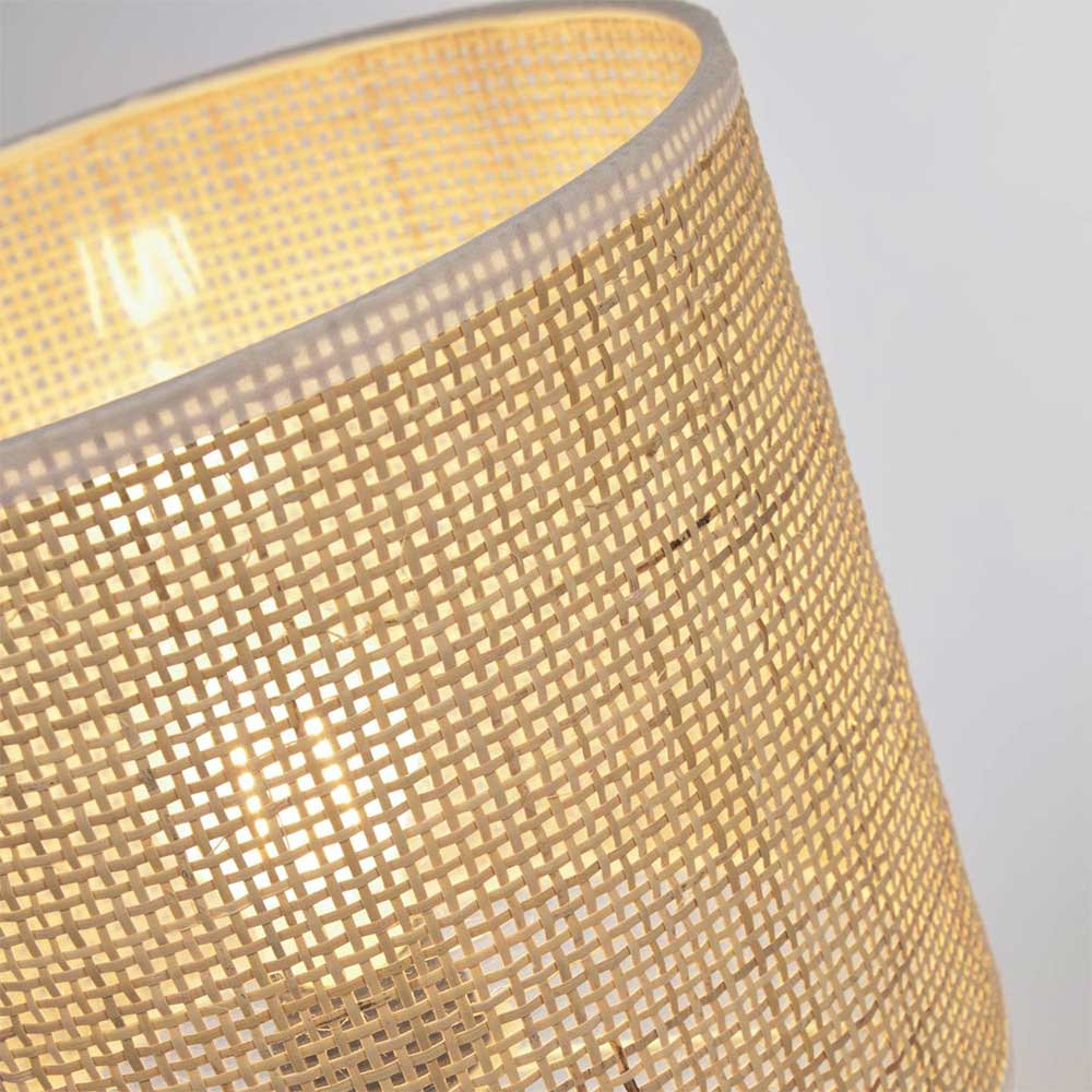 Skandi Design Tischlampe Cador aus Bambus Geflecht und Keramik