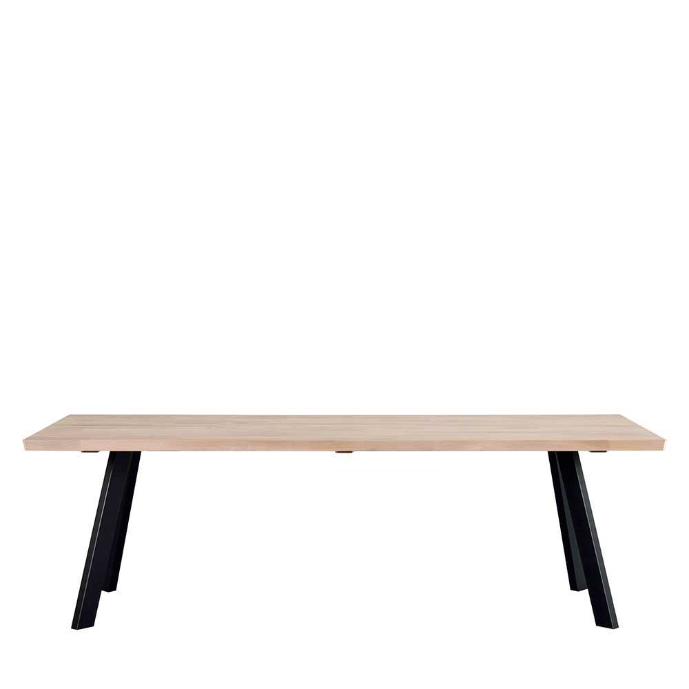 Essgruppe Lamon mit Tisch 240 cm breit in Eiche White Wash und Schwarz Metall (siebenteilig)