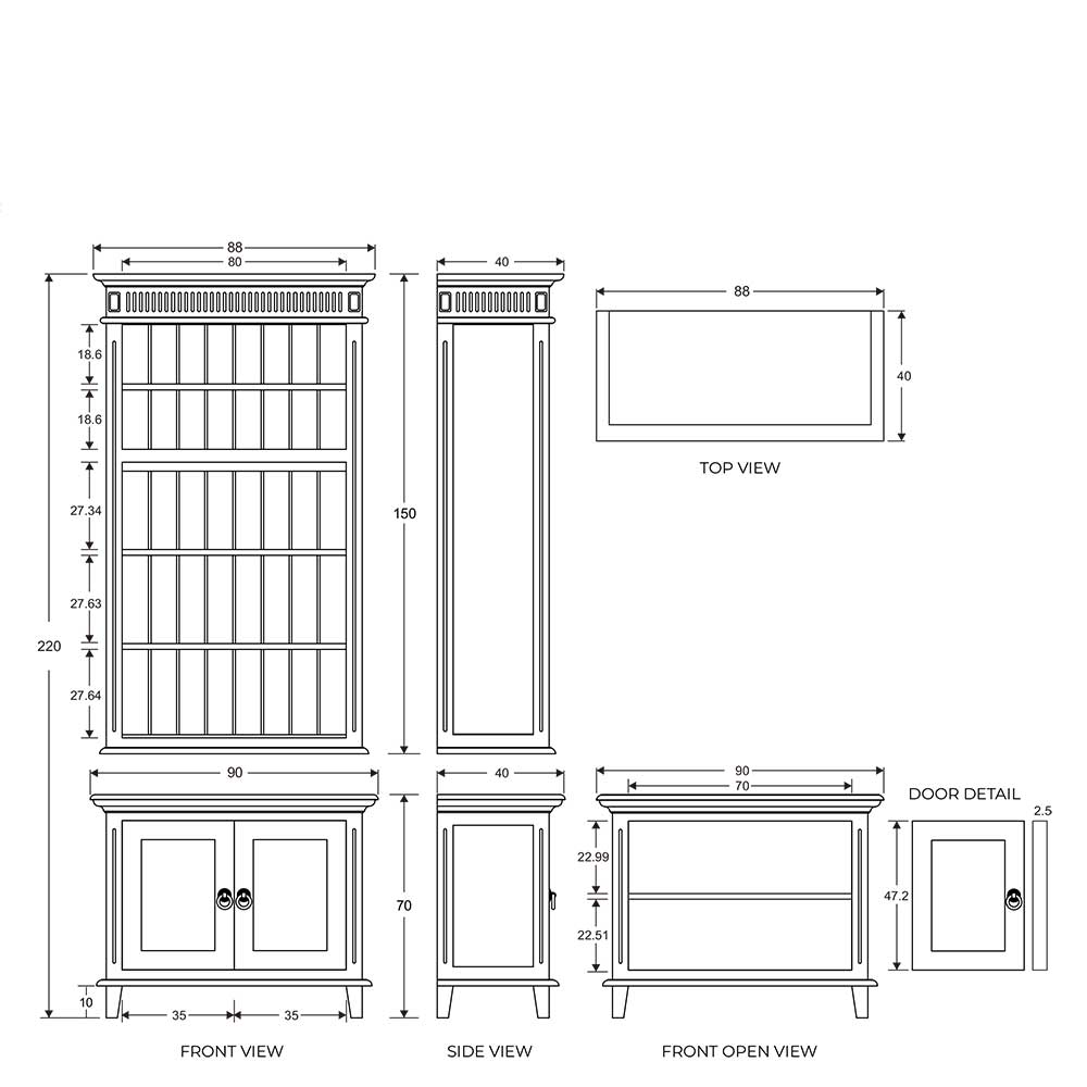 Bücherregal mit Türen Lominda im weißen Landhausstil 90 cm breit