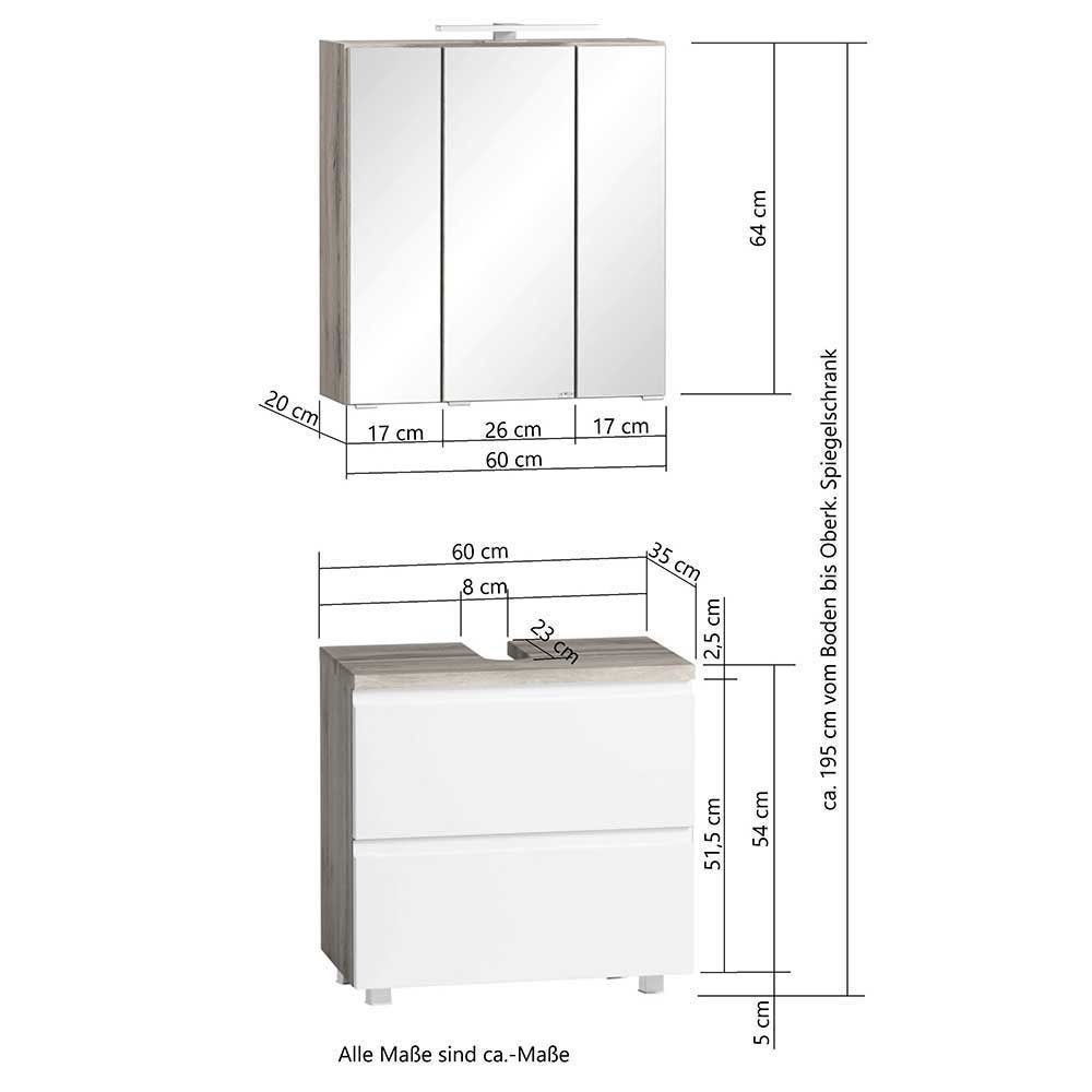 Design Badezimmermöbel Set Lactona in Weiß und Wildeichefarben (fünfteilig)