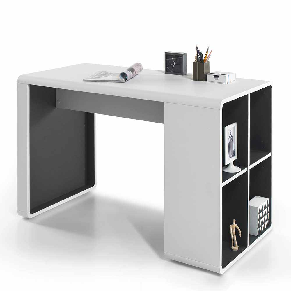 PC Schreibtisch Cino in Weiß Anthrazit mit Regal