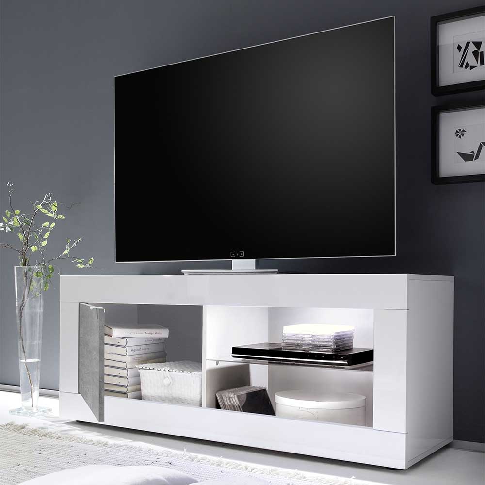 Fernseh Lowboard Endion in Weiß und Beton Grau 140 cm breit