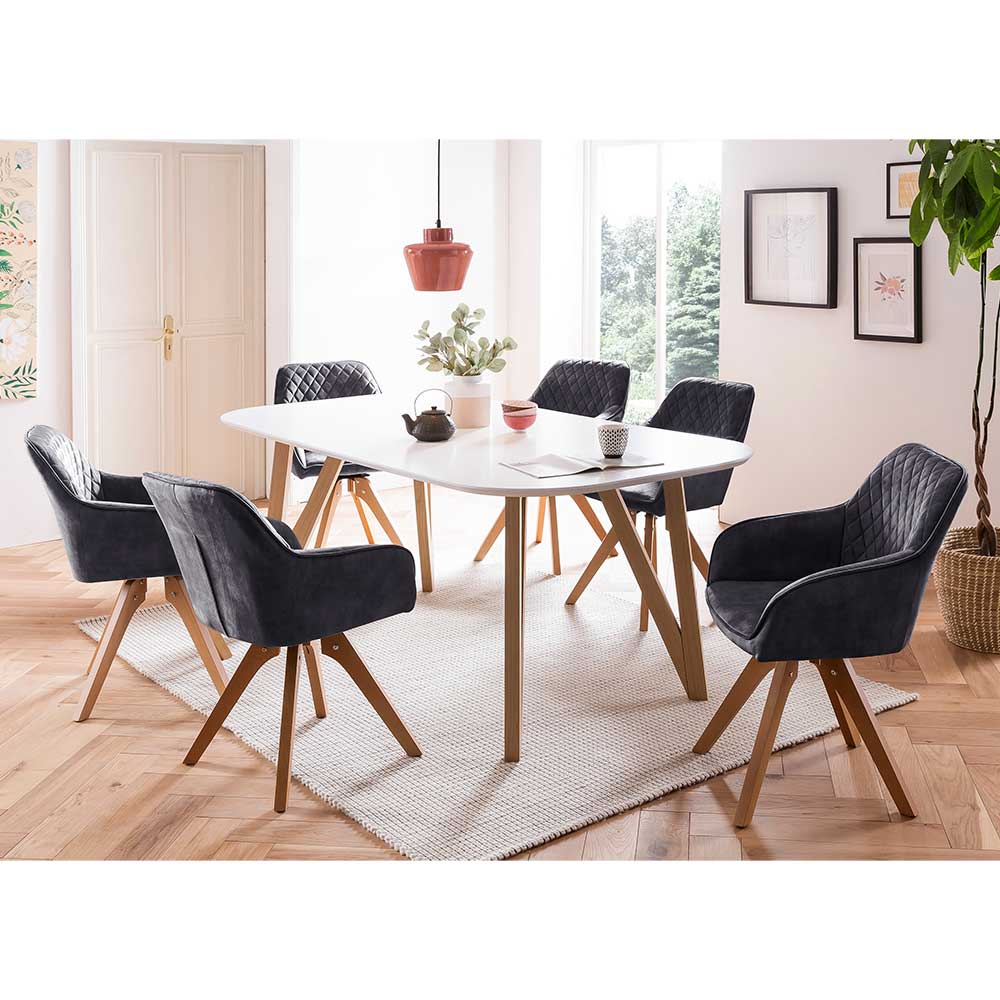 Komplette Essgruppe Ebrania im Skandi Design mit sechs Sitzplätzen (siebenteilig)