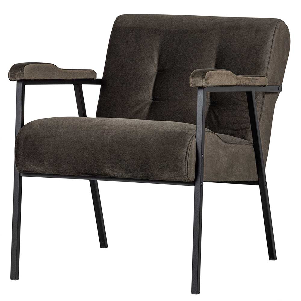 Lounge Sessel Siamta in Dunkelgrün mit Samtbezug und Metallgestell
