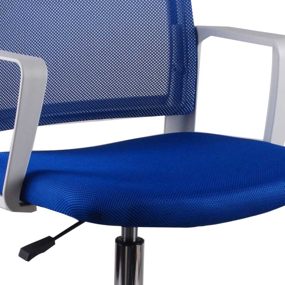 Moderner Schreibtischdrehstuhl Tito in Blau mit Armlehnen und Mesh Rücken