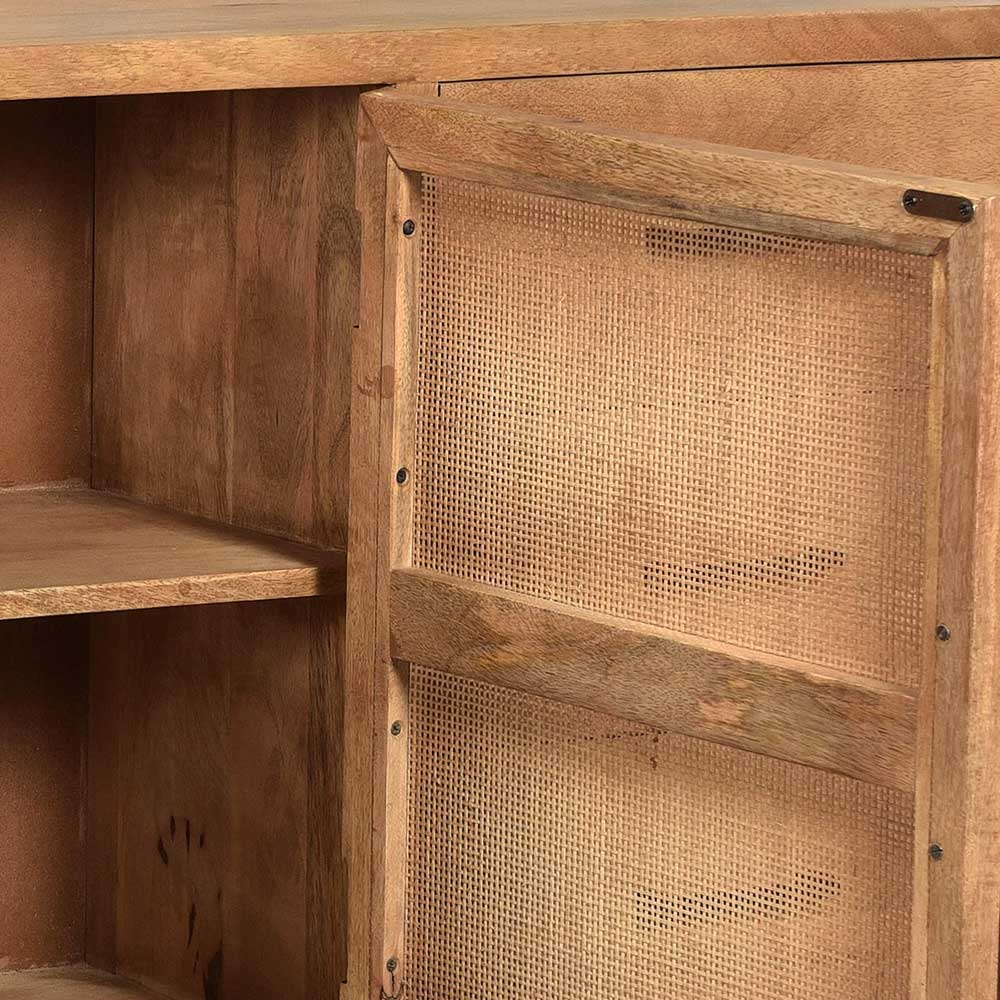 Holz Sideboard Mezval mit drei Schubladen & Rattanfront Türen