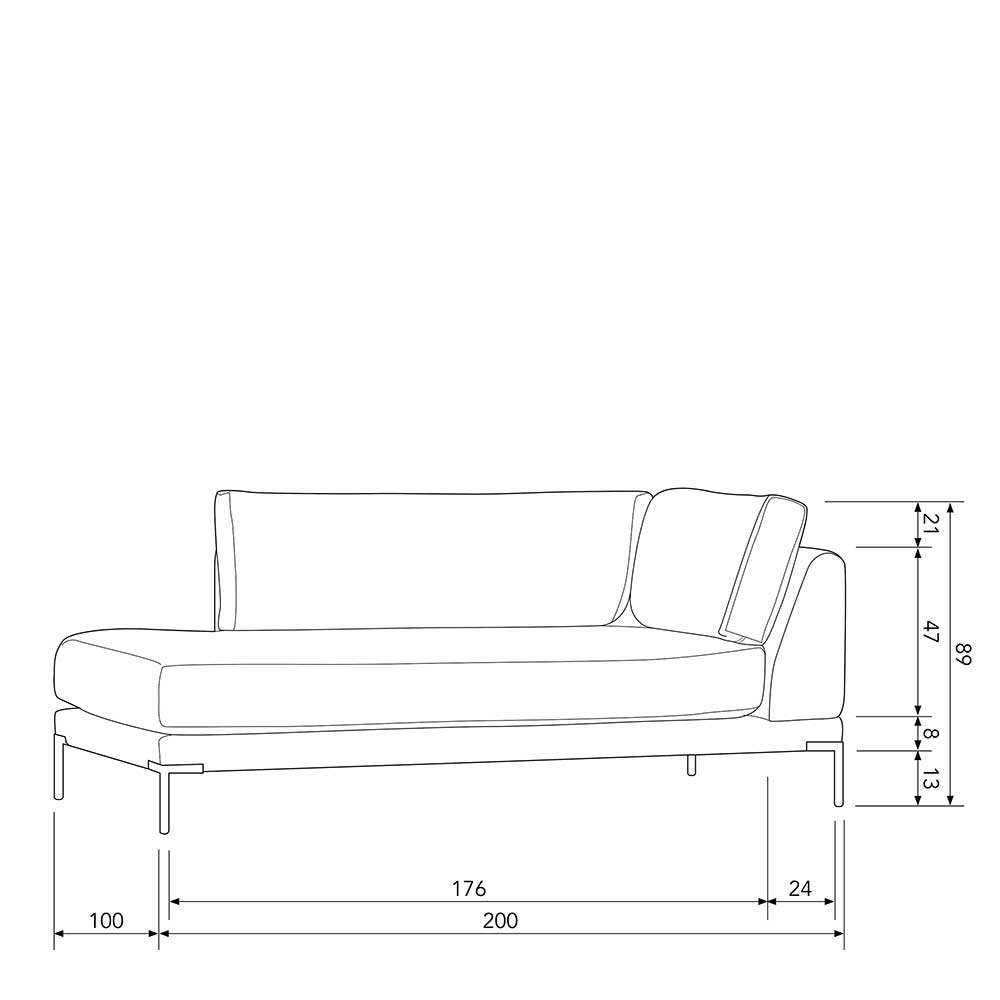 Modul Couch Chaiselongue Udjaca in Taupe mit Vierfußgestell aus Metall