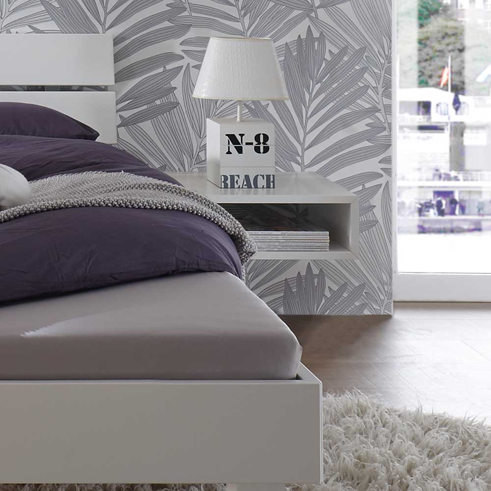 Weißes Bett Casentinos massiv lackiert mit Nachtkonsole (zweiteilig)