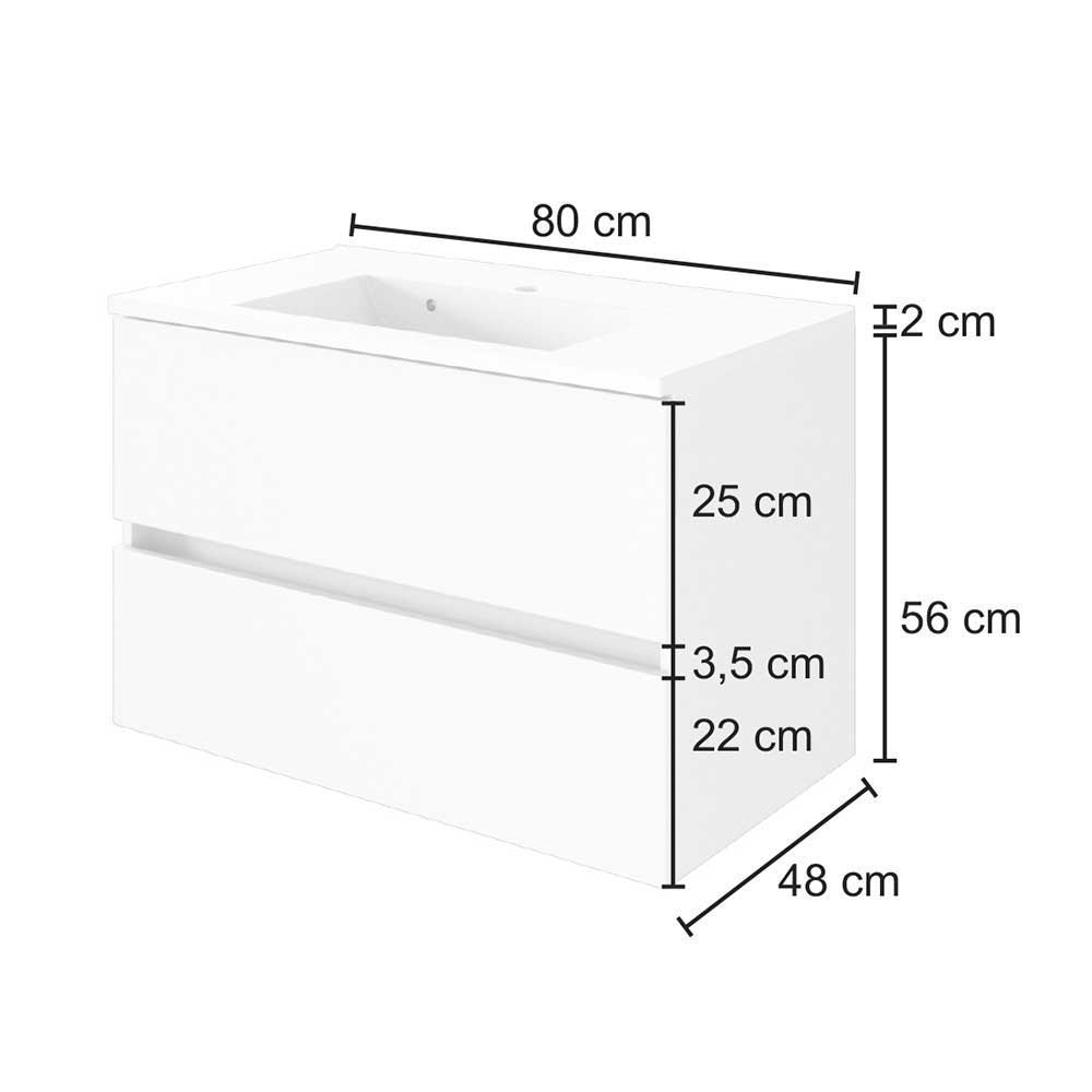 Komplett Badmöbel Set Varison in Weiß für Stand- und Wandmontage (fünfteilig)