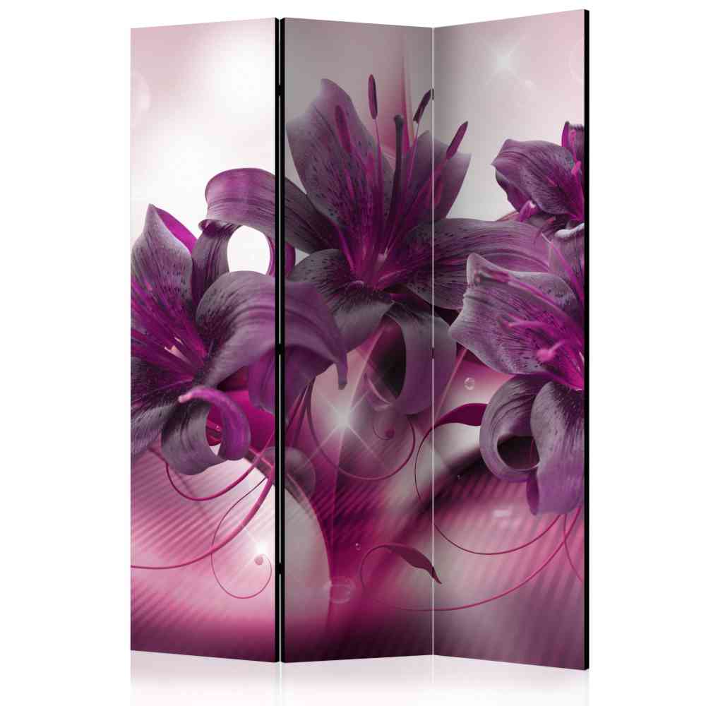 Paravent Raumteiler Fulias mit Lilienblüten in Pink und Violett 135 cm breit