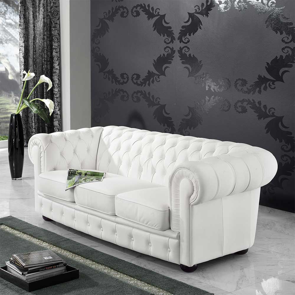 Chesterfield Look Dreisitzer Couch Jooma in Weiß aus Kunstleder