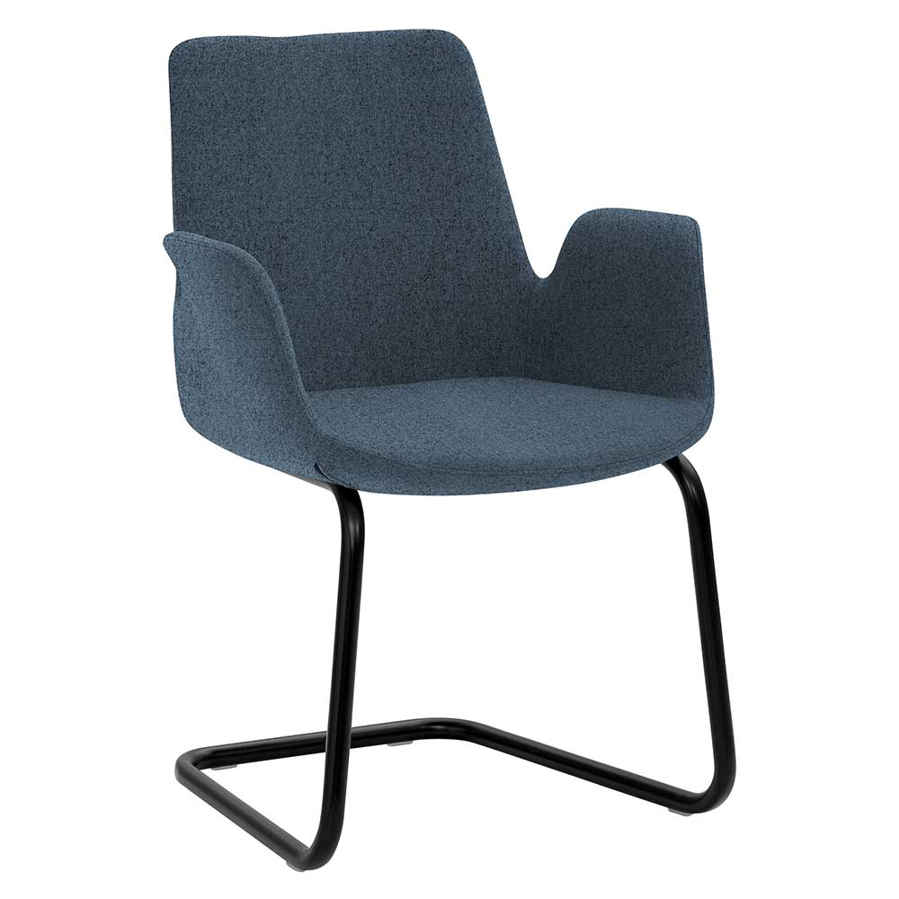 Freischwinger Stuhl Claudica in Blau und Schwarz mit Armlehnen