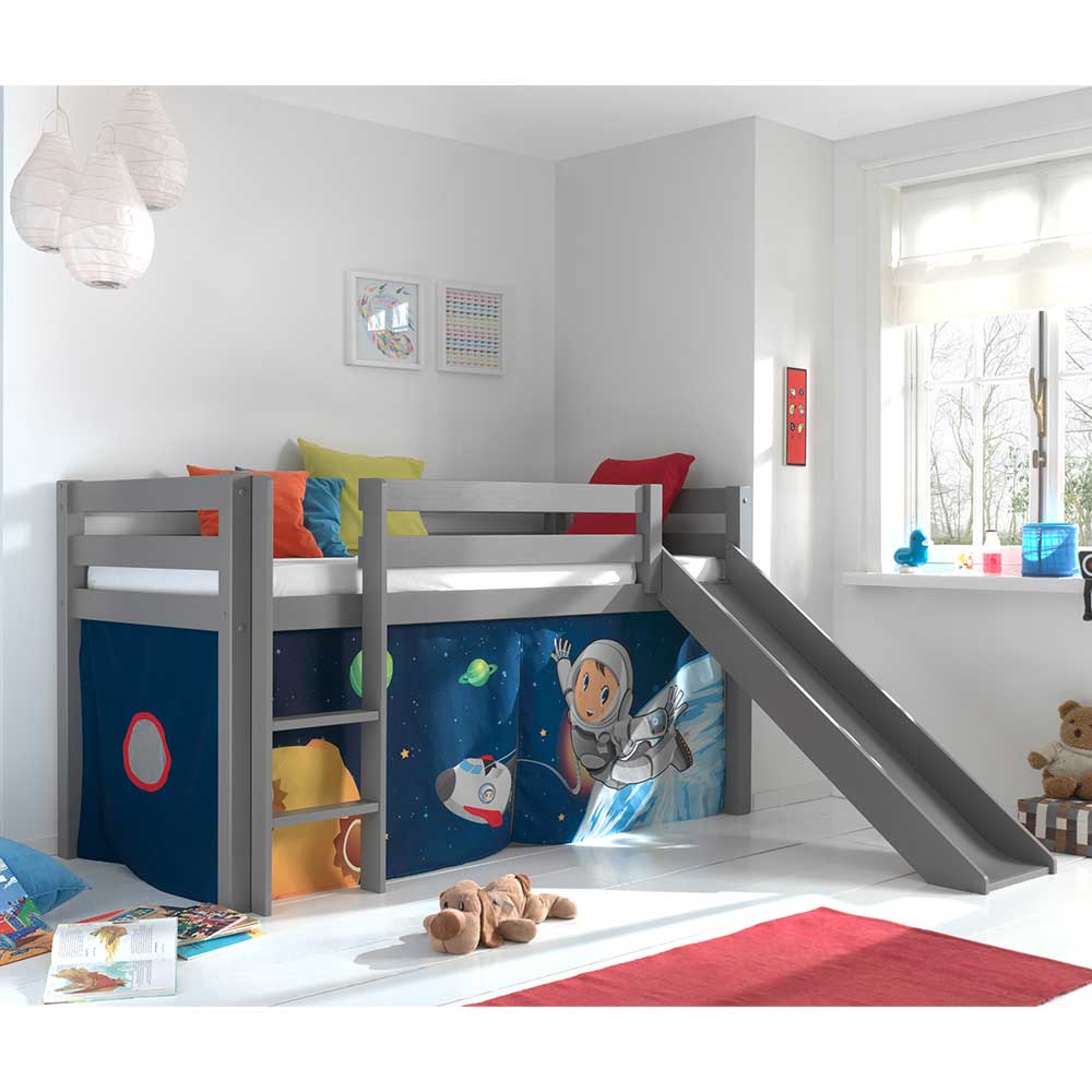 Jungen Kinderzimmer Bett Mercur in Grau und Blau Weltraum Motiv