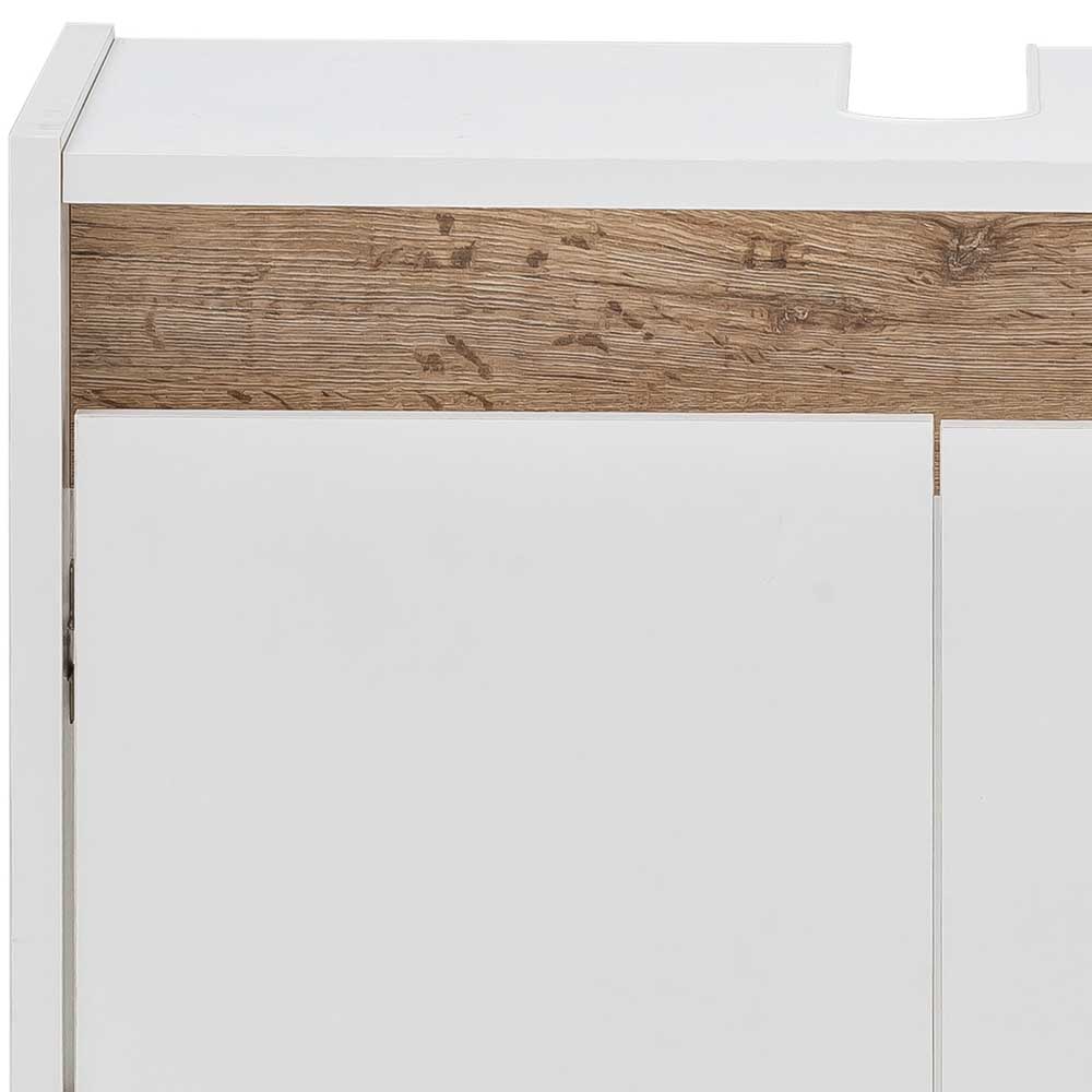 Waschtischunterschrank Rancus in Weiß und Wildeiche Optik 55 cm hoch