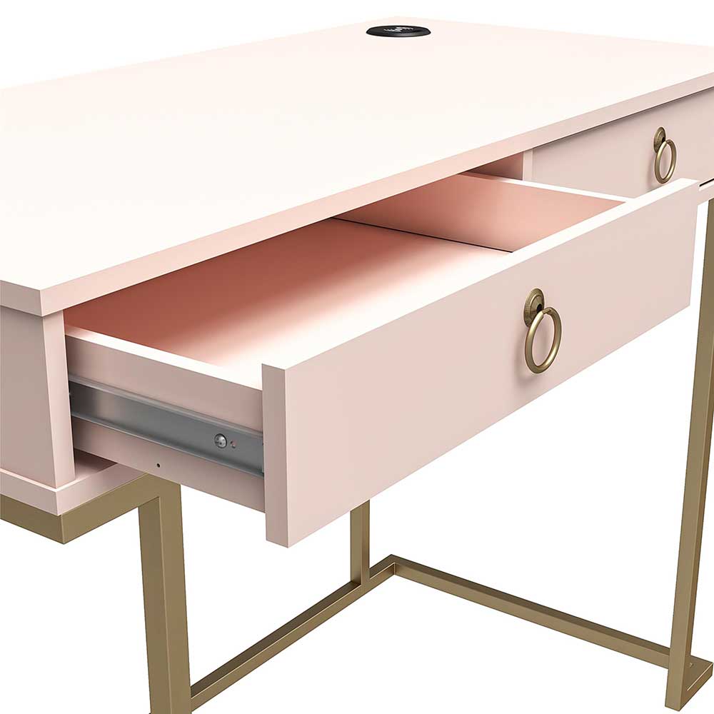 Schreibtisch Gilianoa in Rosa und Goldfarben mit zwei Schubladen