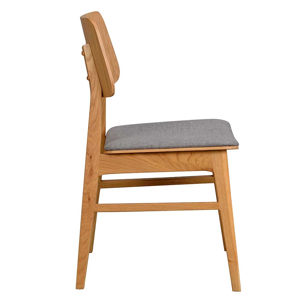 Esszimmer Stühle Riumana aus Eiche Massivholz mit Sitzbezug in Hellgrau (2er Set)