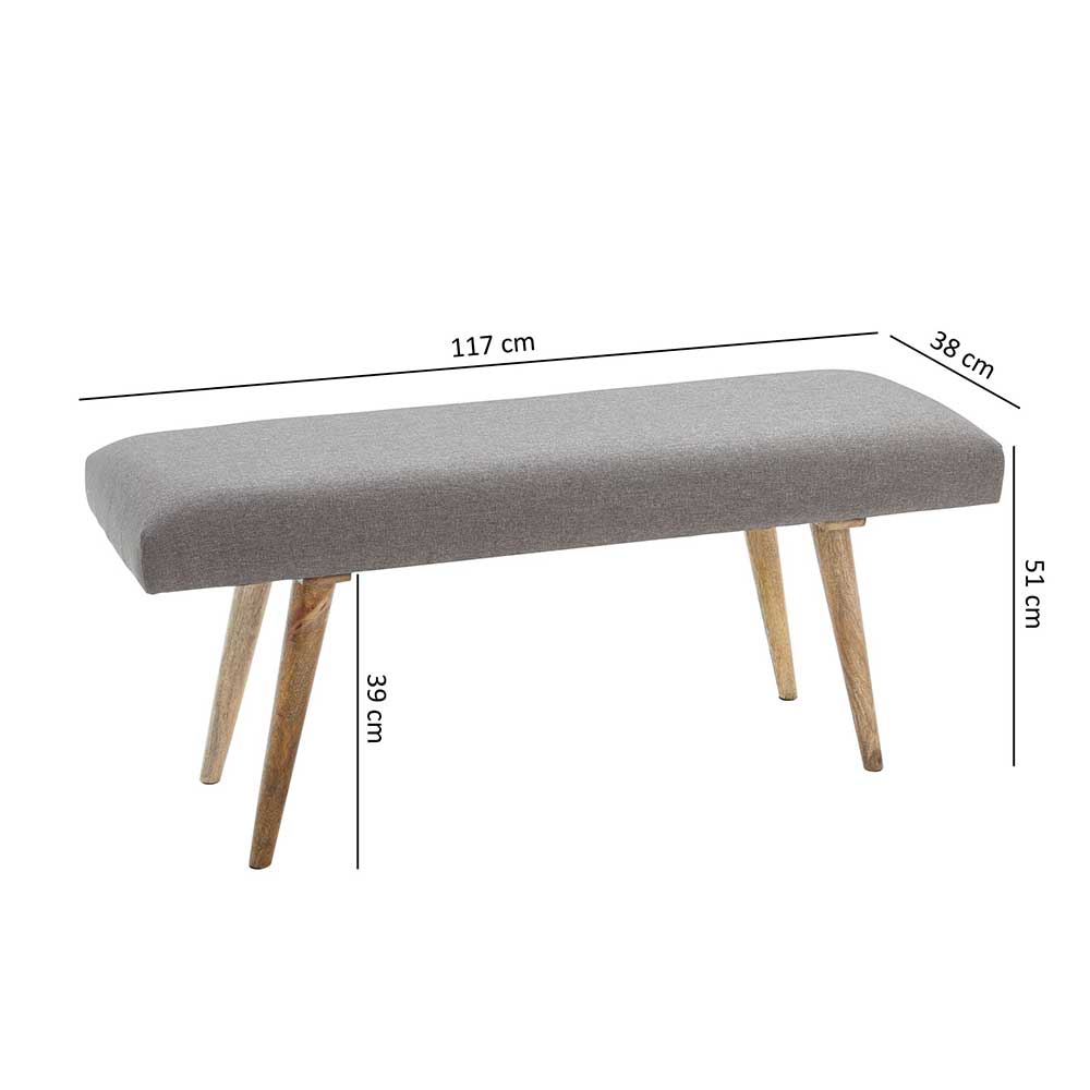 Retro Design Sitzbank Nibory in Grau Webstoff mit Massivholzbeinen