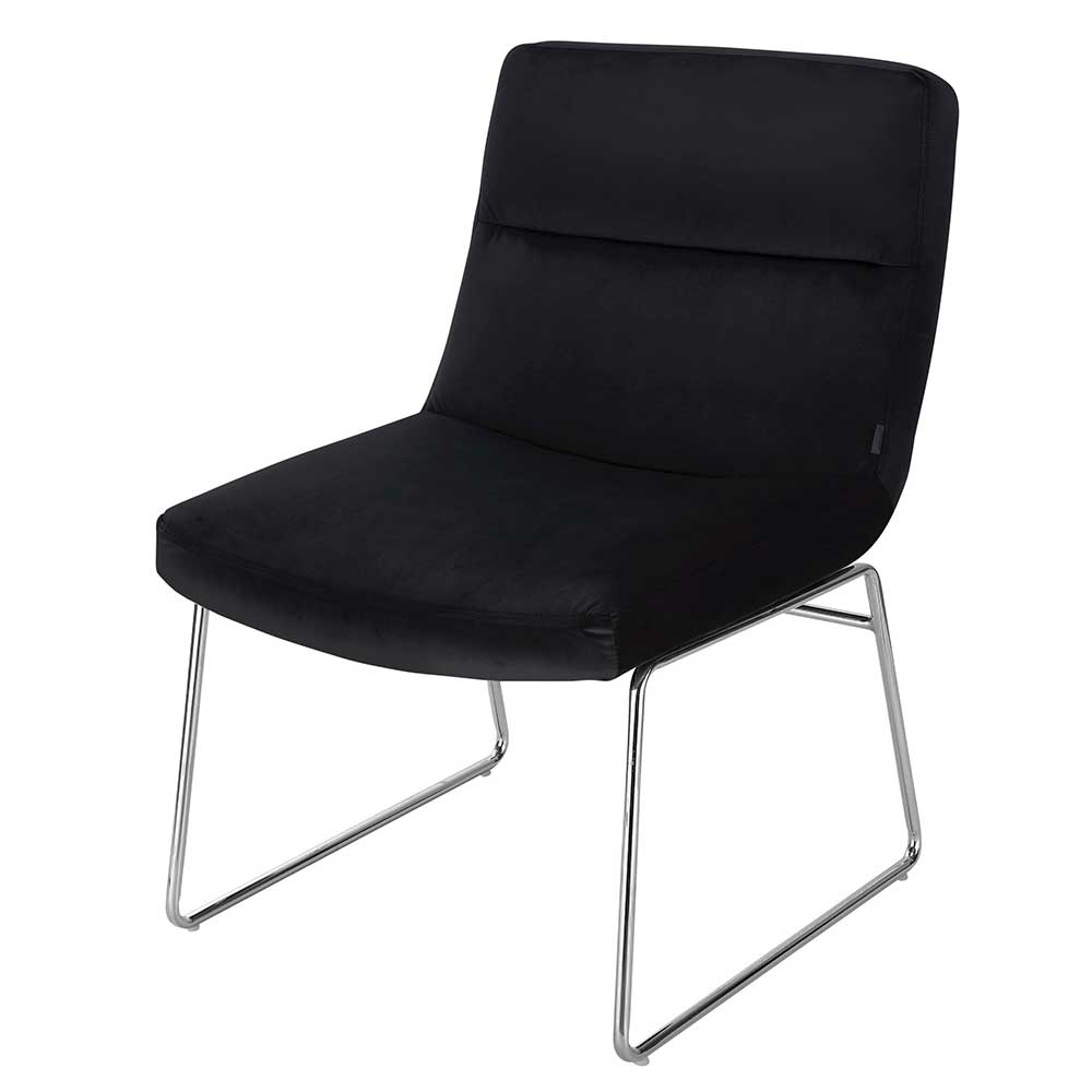 Samt Sessel Curemo in Schwarz und Chrom mit Bügelgestell