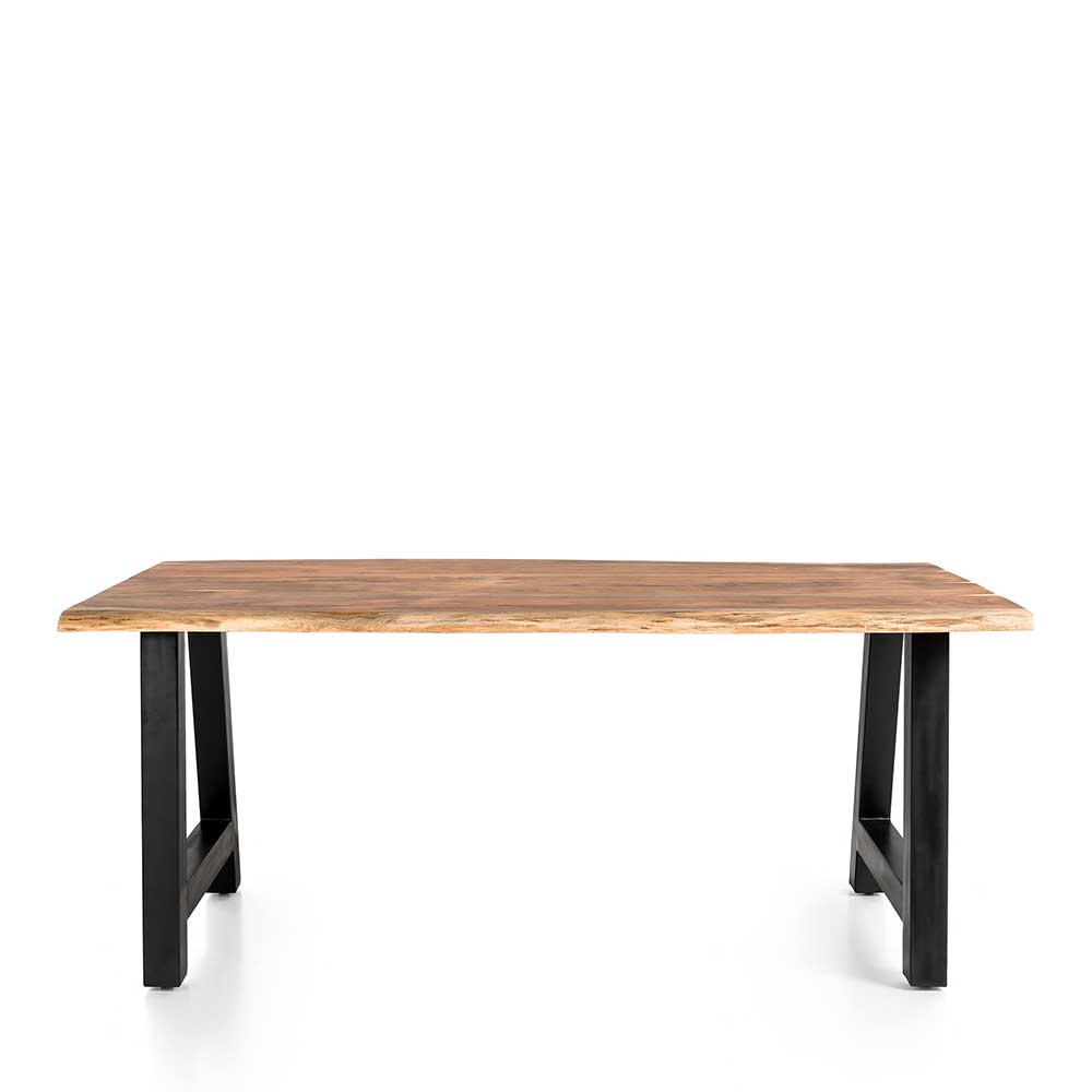Tisch Massivholz und Metall Varadero mit natürlicher Baumkante im Industrie Stil