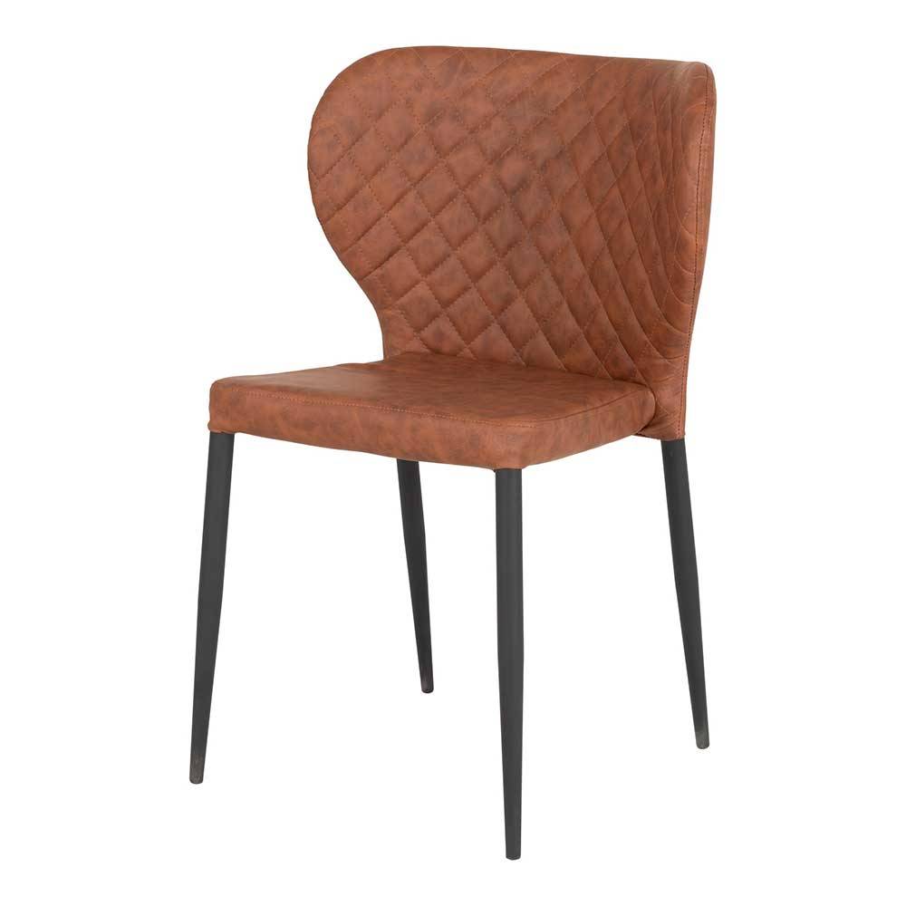Braune Esstisch Stühle Verez aus Kunstleder mit aufwendigen Steppungen (4er Set)