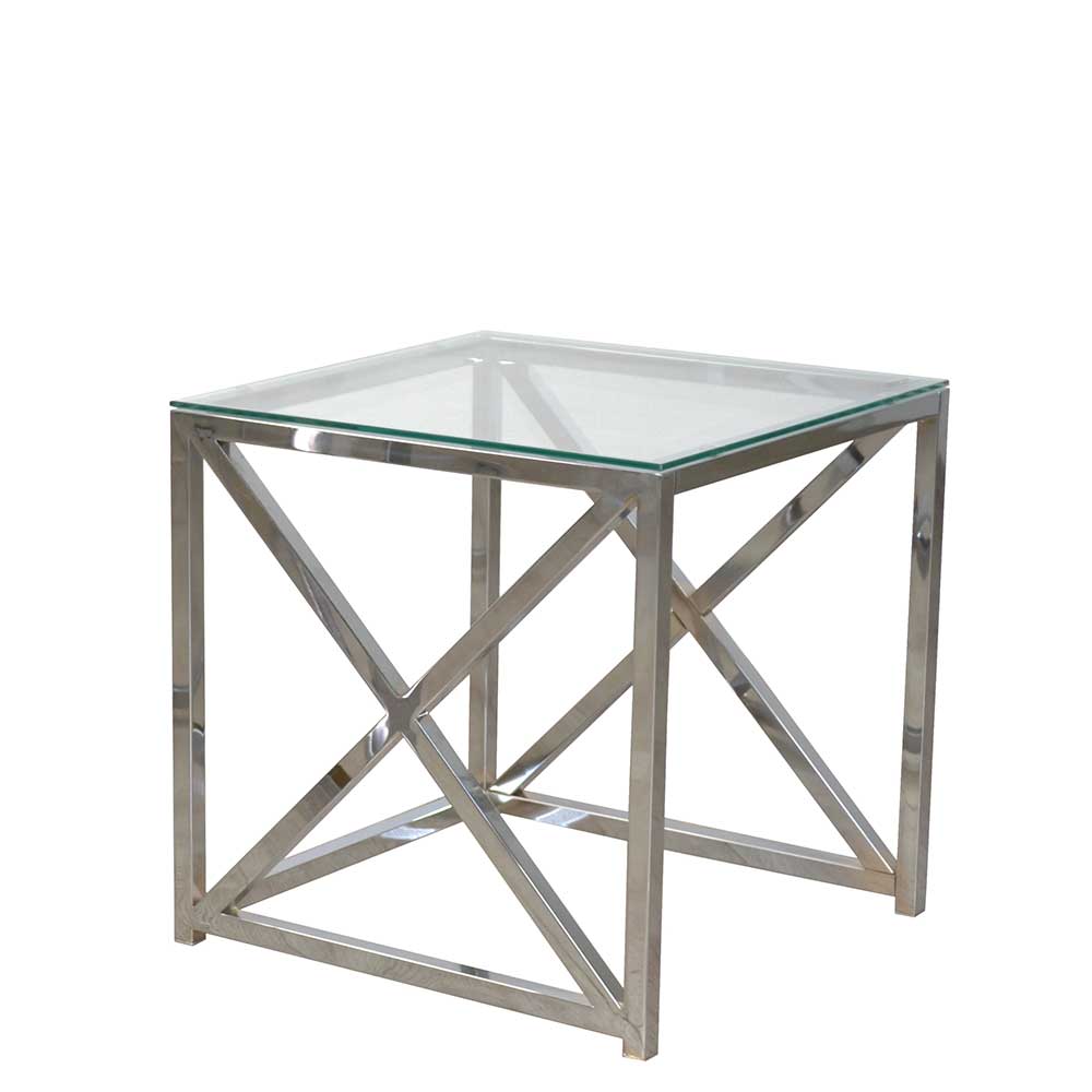 Wohnzimmer Tische Haboron in Chromfarben mit Klarglasplatte (zweiteilig)