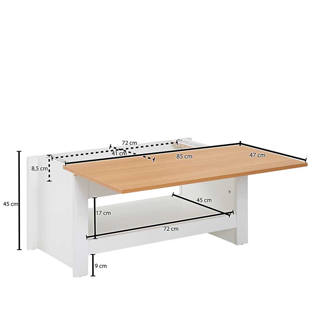 Landhausstil Wohnzimmer Tisch Conory mit Staufach 85 cm breit