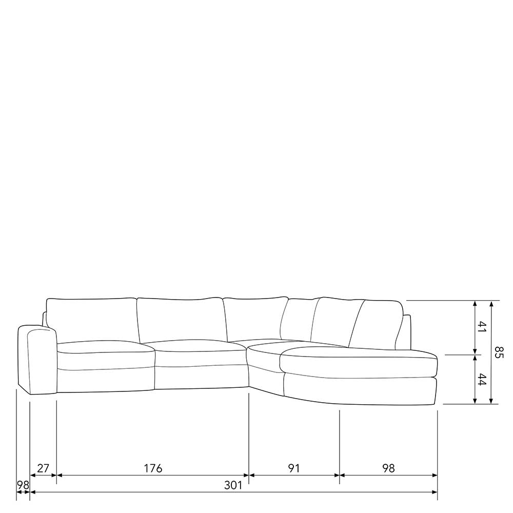 Moderne Polsterecke Karyon in Graugrün mit 44 cm Sitzhöhe