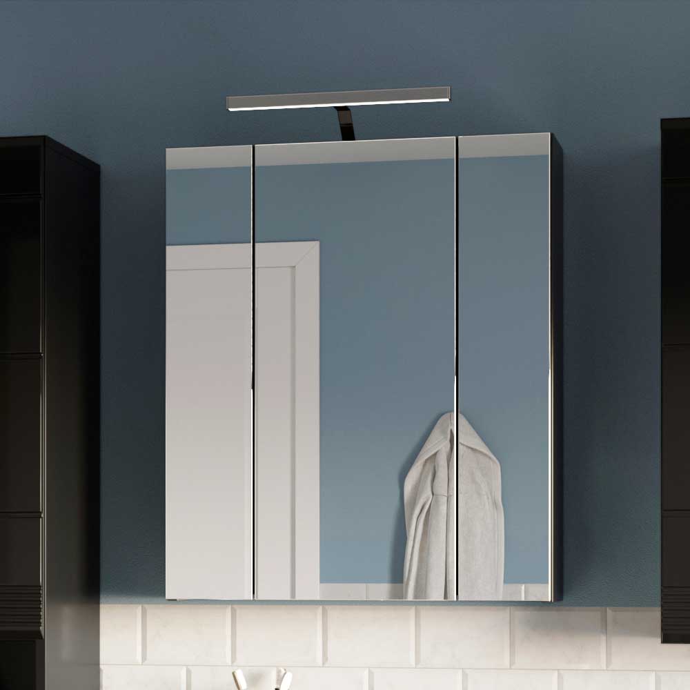 60 cm Bad Spiegelschrank Reggio in Schwarz mit 3 Türen