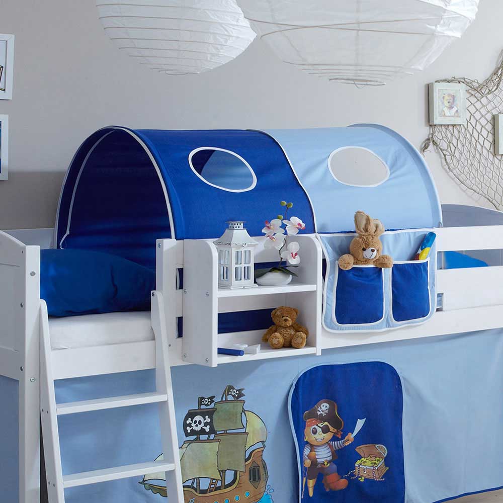 Kinderhochbett Federigo in Blau-Weiß