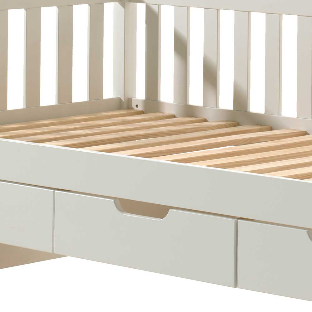 Kojenbett mit Schubladen Orastie in Weiß im Skandi Design