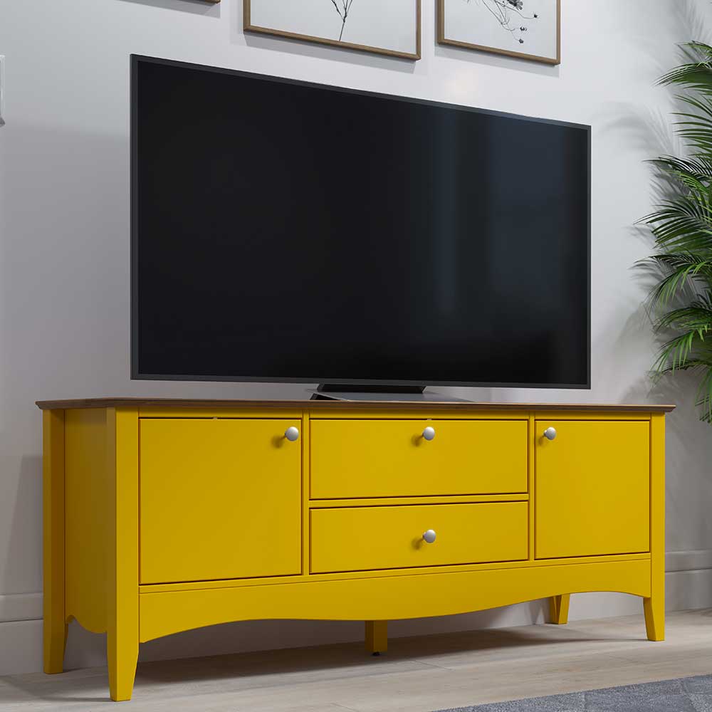 TV Lowboard Janeira in Gelb und Kiefer dunkel 140 cm breit