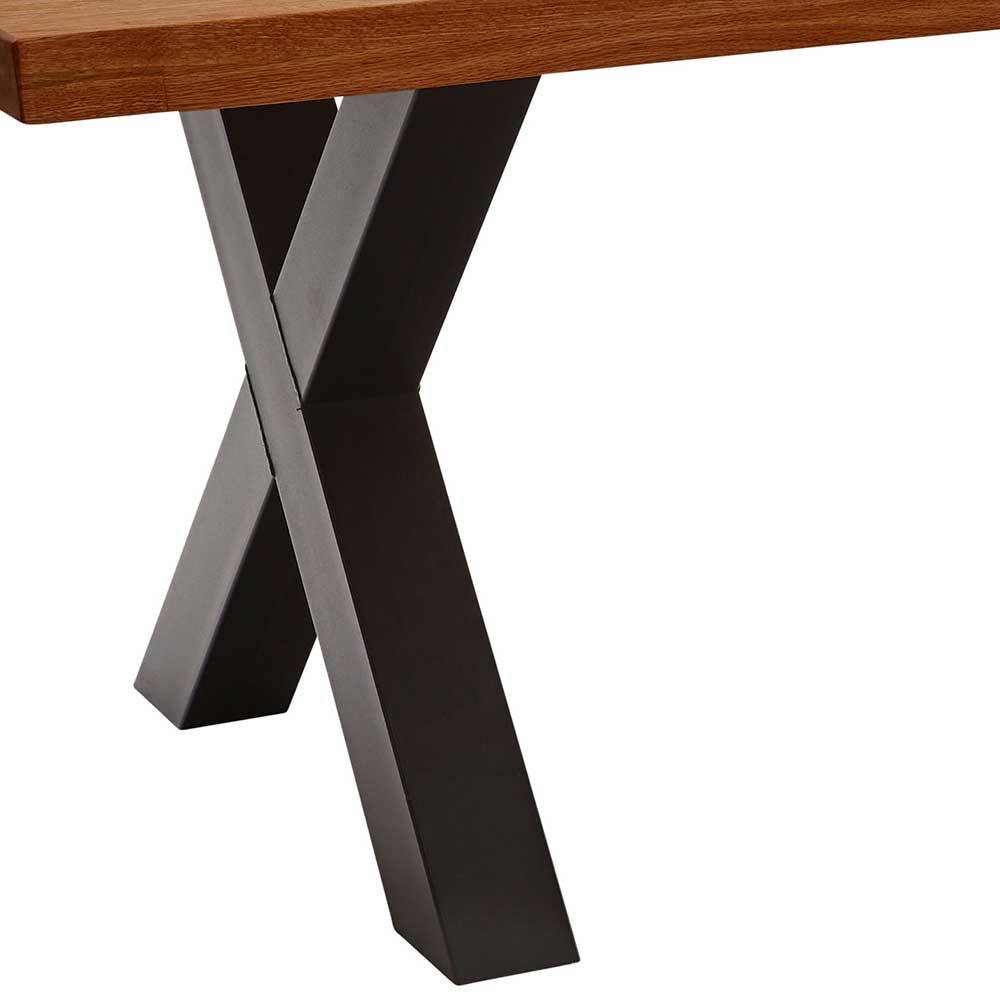 Baumkanten Küchen Tisch Veit aus Zerreiche Massivholz geölt mit X Füßen