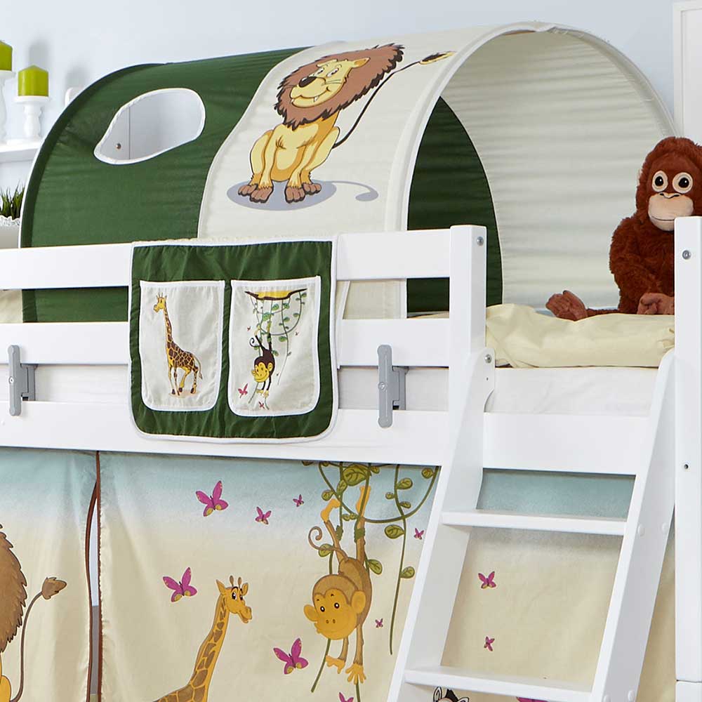 Kinderspielbett Jona im Zoo Design mit Vorhang und Tunnel