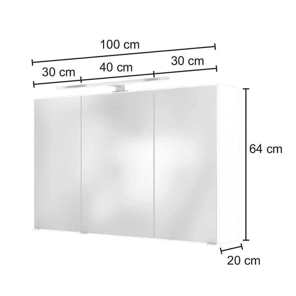 Weißes Komplett Badezimmerset Varison für Wandmontage mit LED Beleuchtung (zweiteilig)