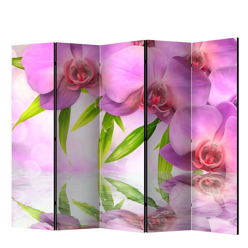 Blumen Paravent Rentascia in Pink und Grün mit Orchideen Motiv