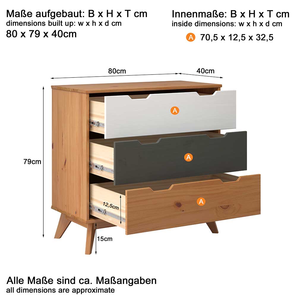Wäschekommode Ribera im Skandi Design mit drei Schubladen