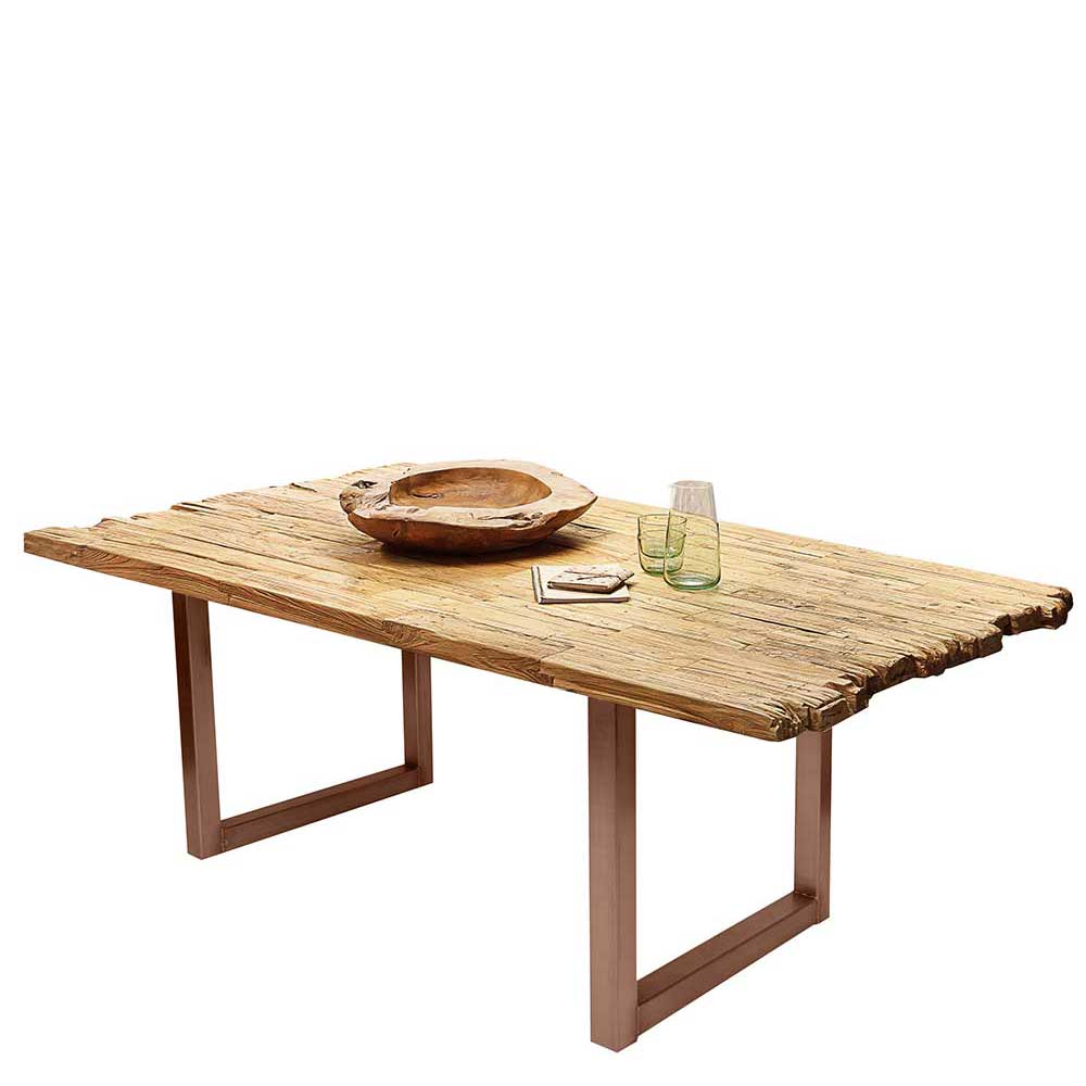 Upcycling Tisch Kalimba aus Teak Massivholz mit Bügelgestell