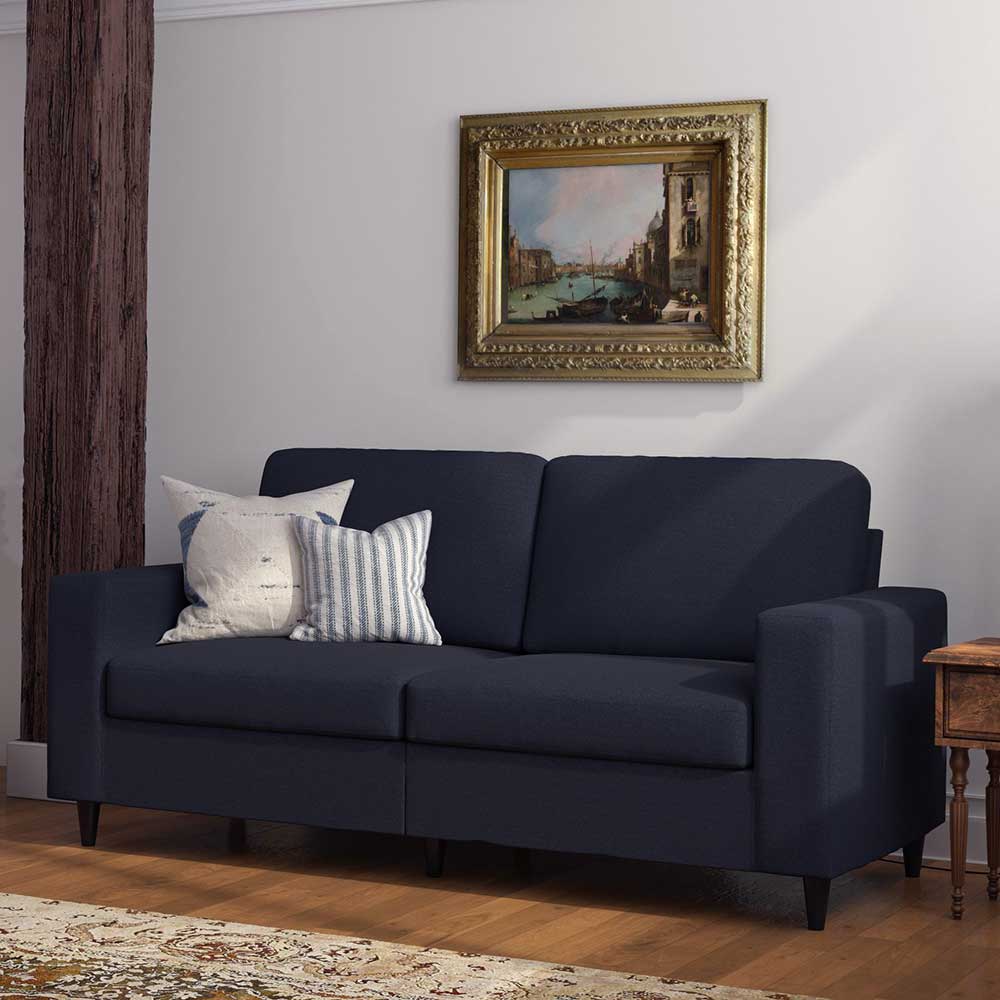 Retrostil Wohnzimmer Couch Hanaja aus Webstoff in Blau