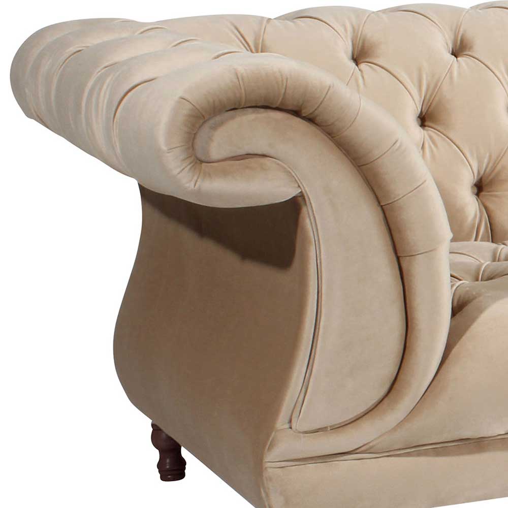 Couch Samtvelours Beige Segin im Barockstil mit drei Sitzplätzen