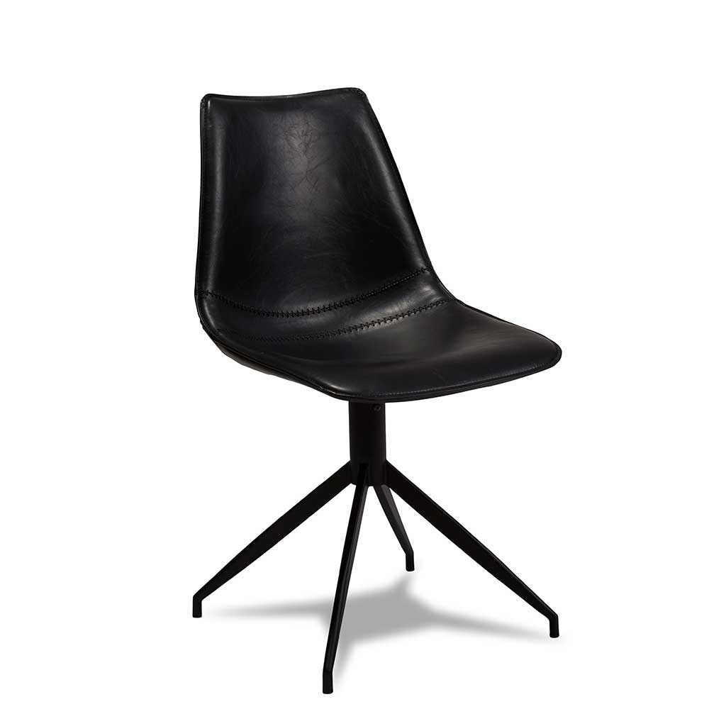 Esstisch Stühle Hedwa aus Kunstleder Schwarz mit Metallgestell (2er Set)
