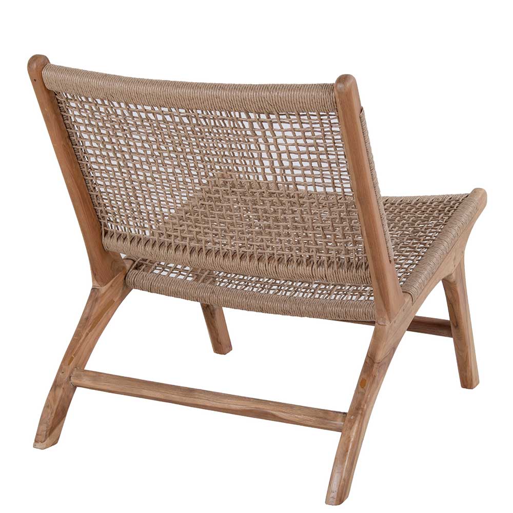 In- und Outdoor Lounge Sessel Gentiana aus Kordel Geflecht und Teak Massivholz